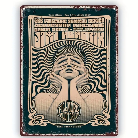‼️$7‼️ Vintage Metal Sign Fillmore Auditorium Psychedelic Rock - Jimi Hendrix - Picture 1 of 9